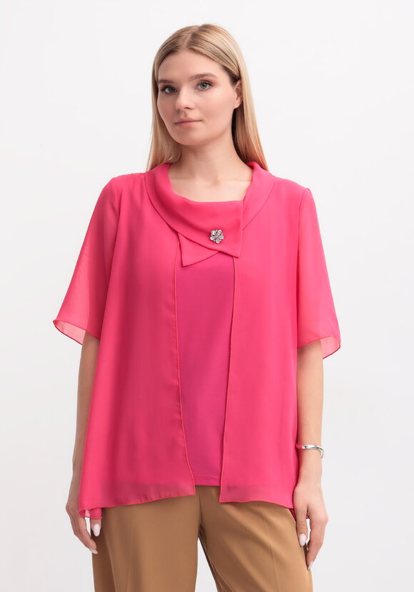 Блуза на запах с брошью шир.  580, рис. 4