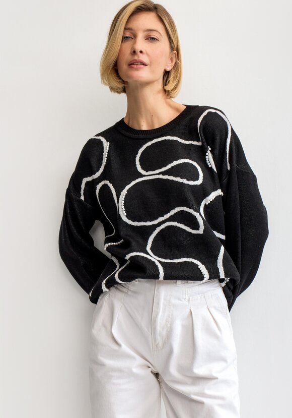 Джемпер с жемчужным декором и абстракцией шир.  580, рис. 3