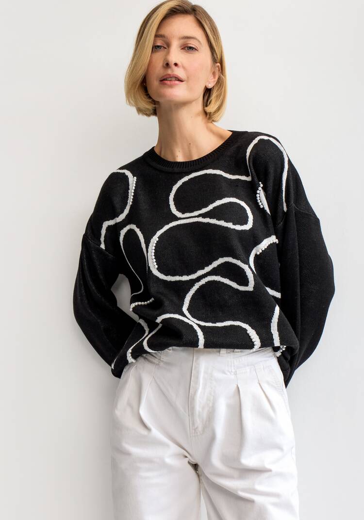 Джемпер с жемчужным декором и абстракцией шир.  750, рис. 3