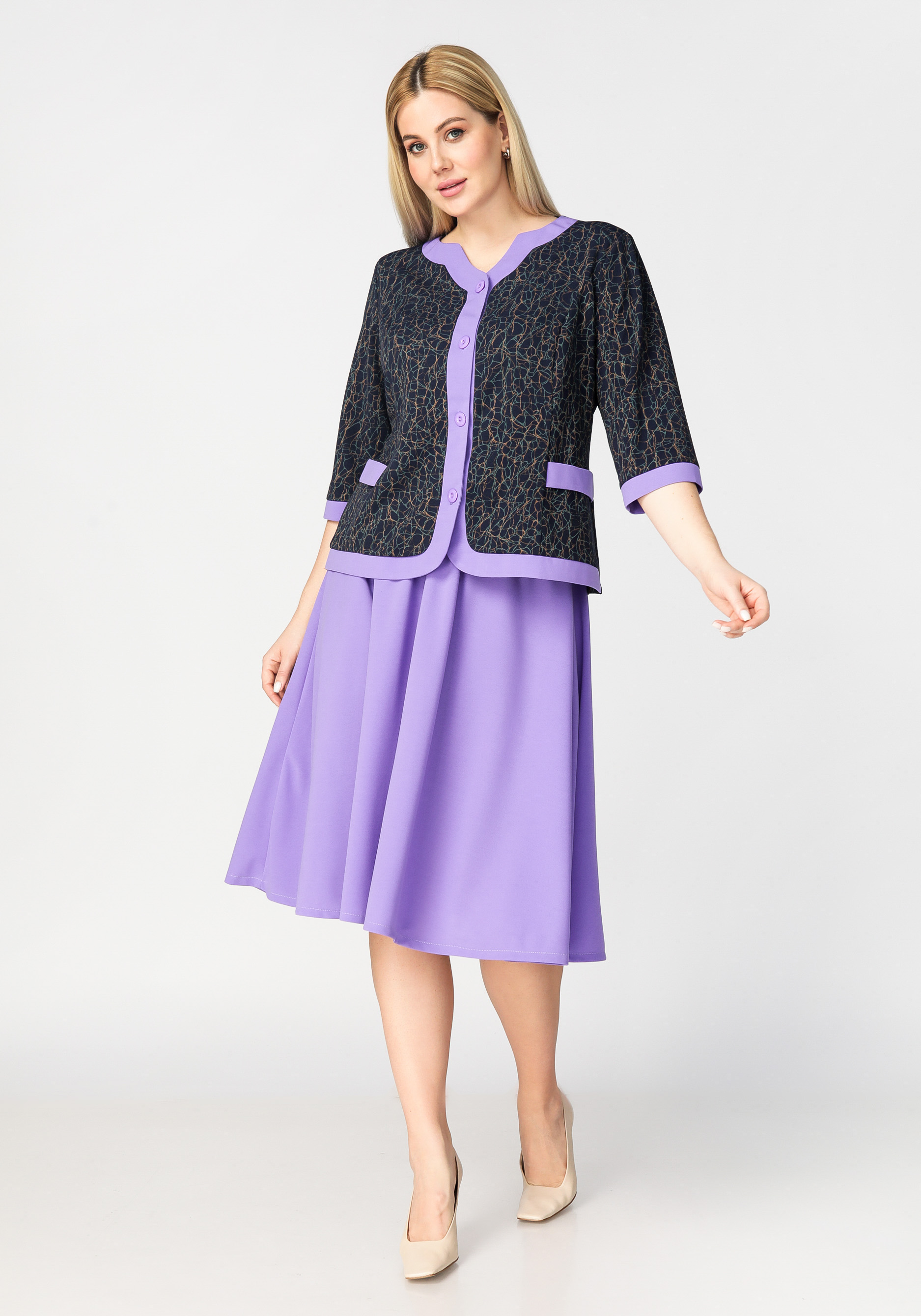 Костюм женский с юбкой миди Manhattan, размер 62, цвет фиолетовый