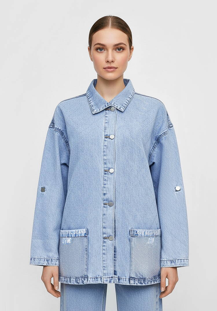 Джинсовая куртка со стразами Асеня шир.  750, рис. 3