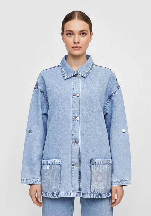 Джинсовая куртка со стразами Асеня шир.  580, рис. 3