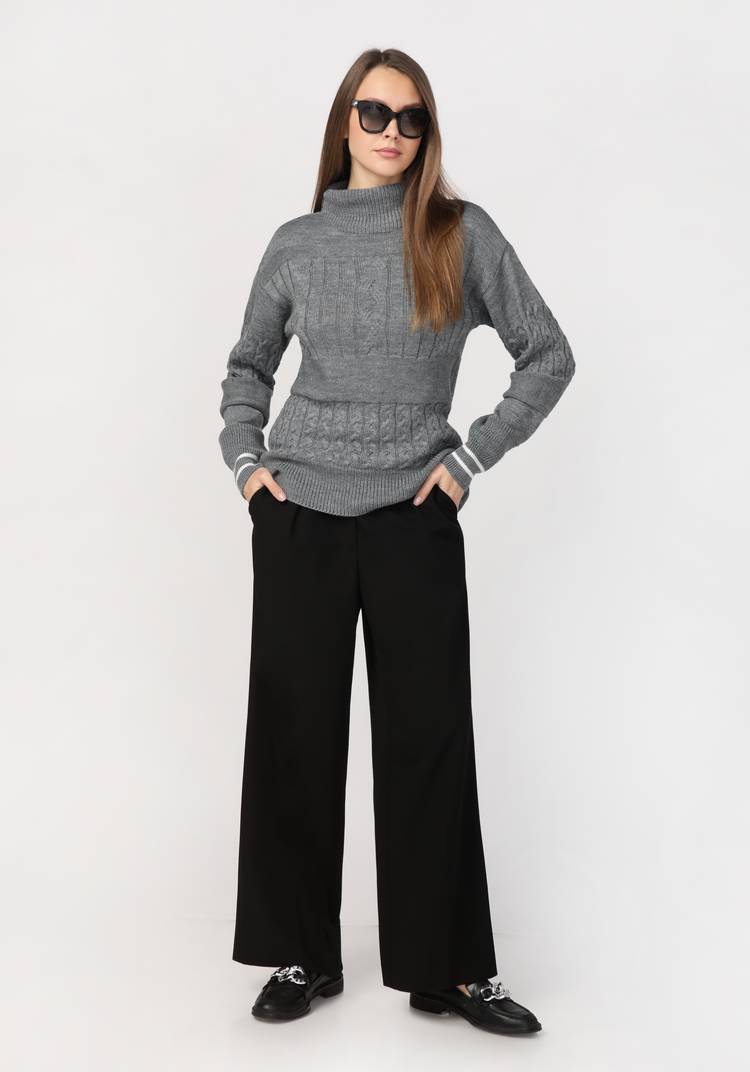 Свитер женский с эффектом структурных кос шир.  750, рис. 4