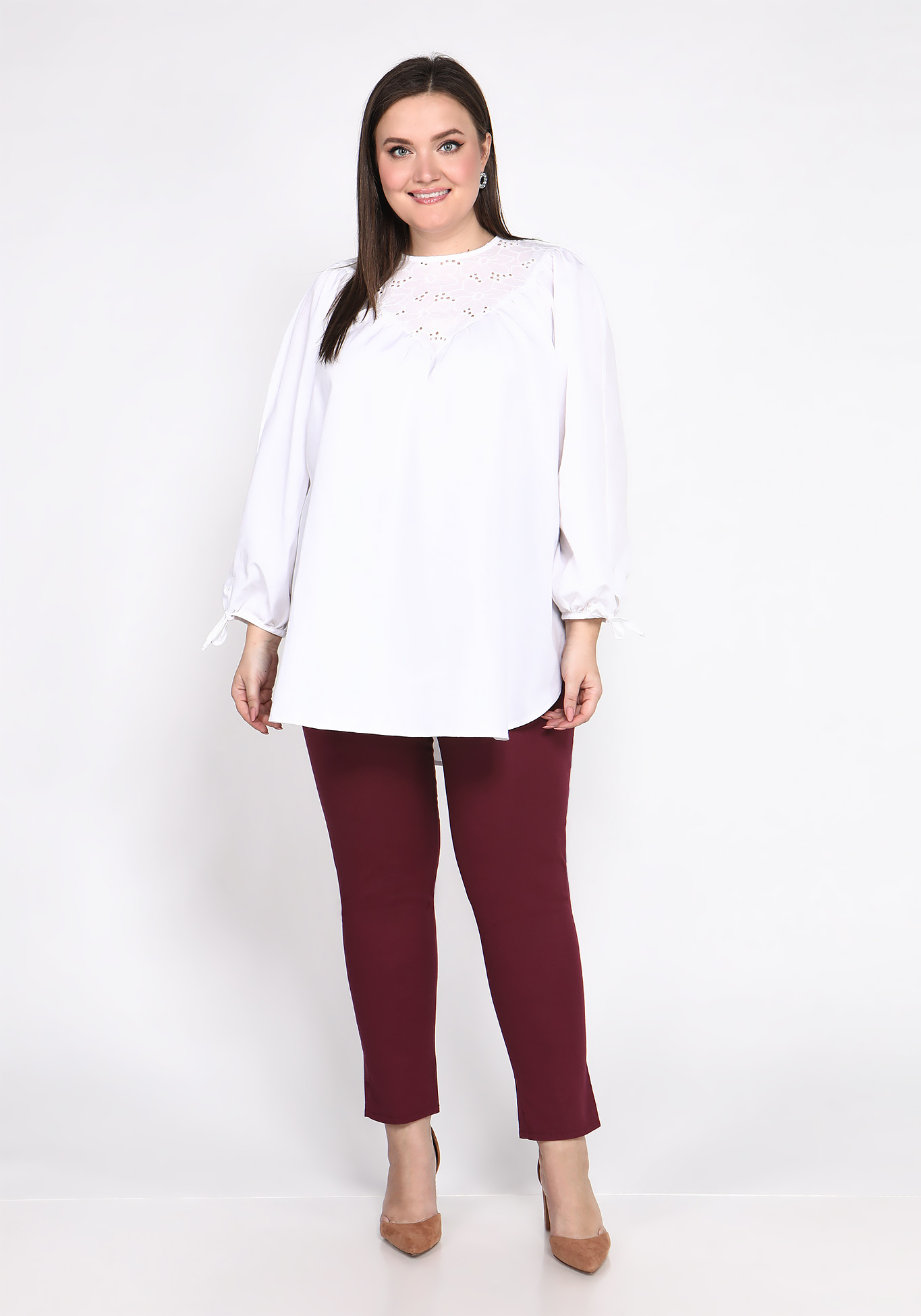 Блуза с вставкой из шитья Bianka Modeno, размер 50, цвет бирюзовый - фото 7
