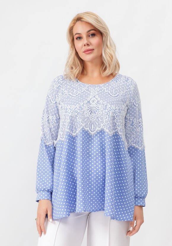 Блуза с ажурным кружевом в горох шир.  580, рис. 4