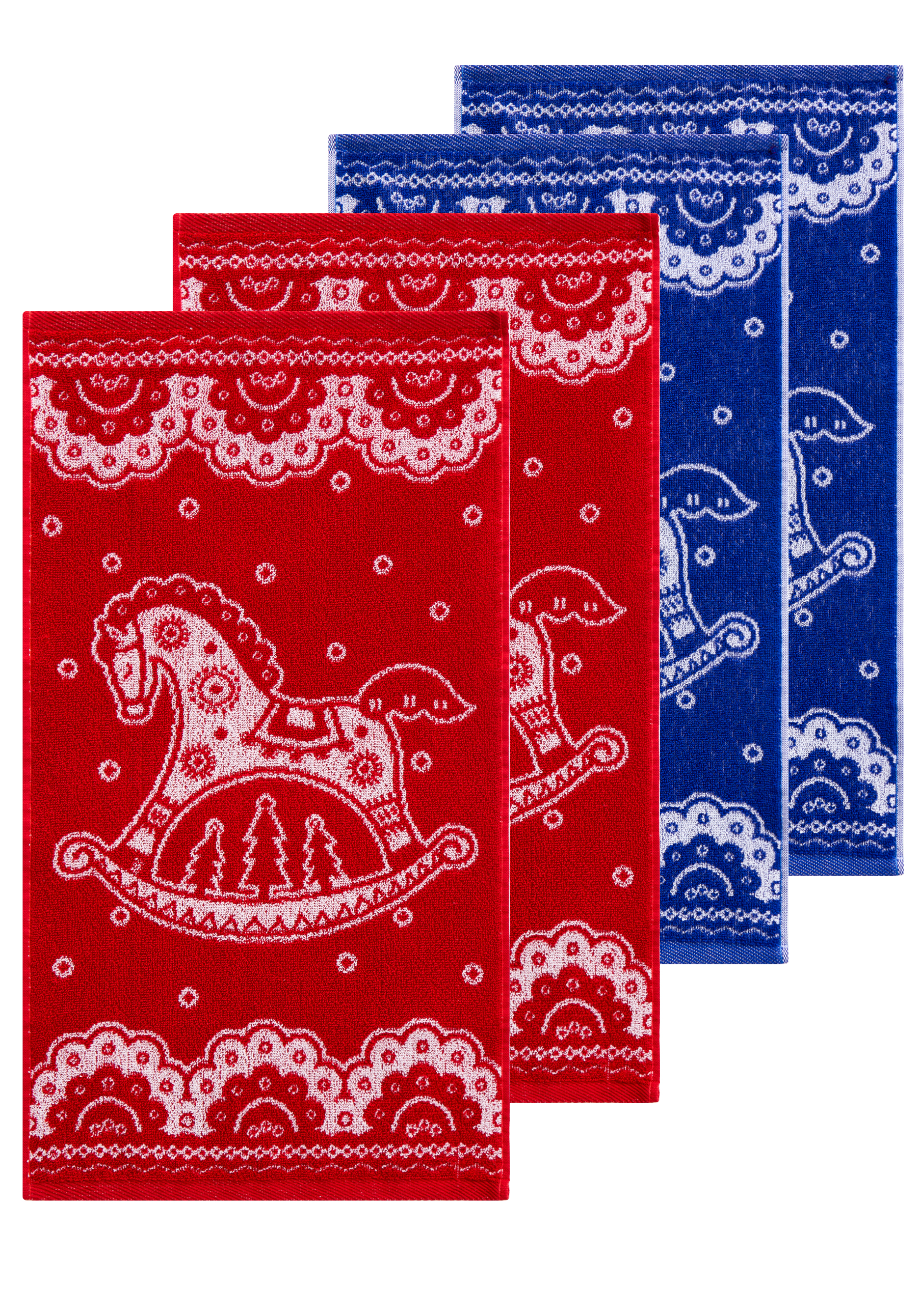 

Полотенца махровые "Лошадка", 4 шт., Бордовый;синий