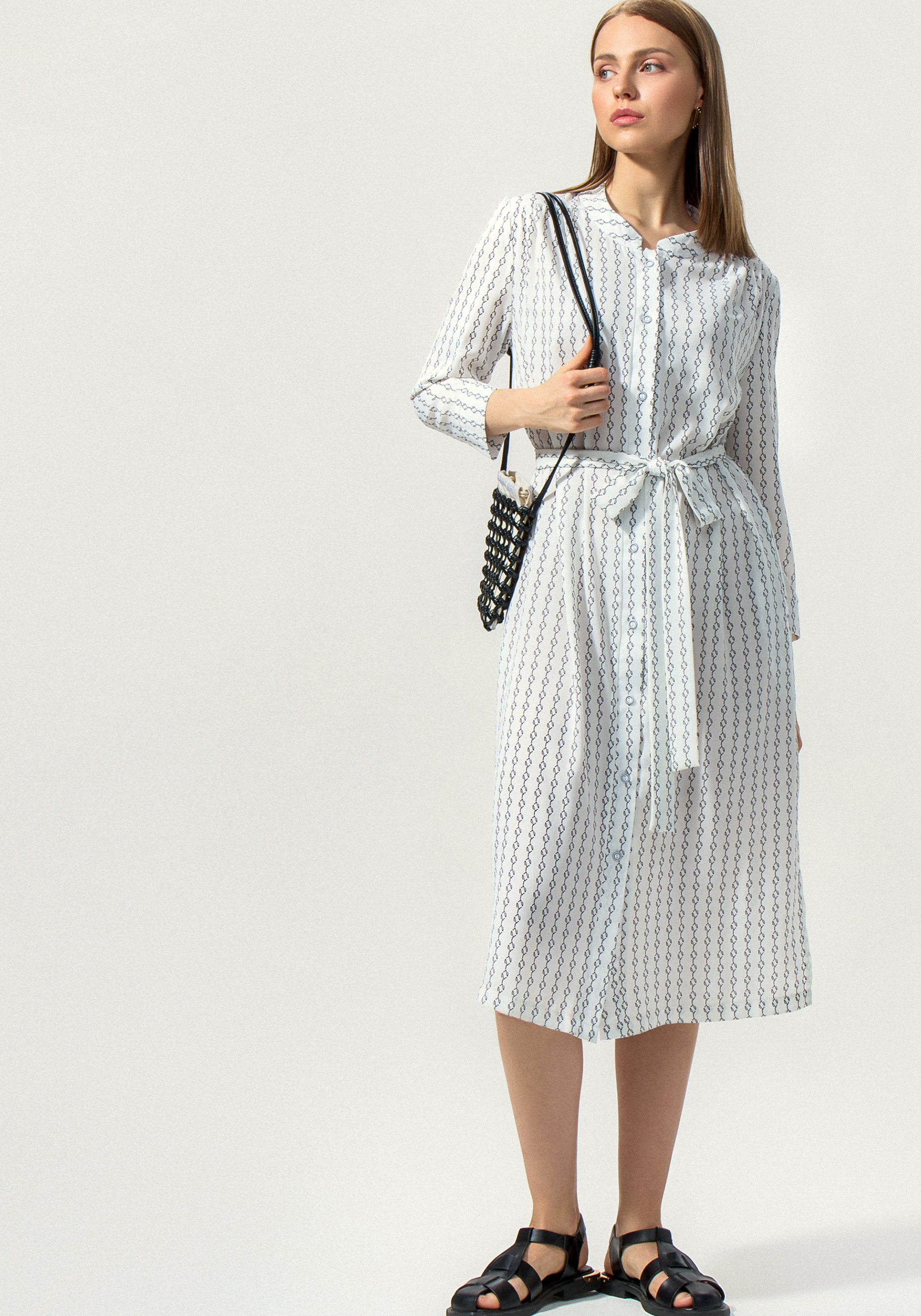 

Платье-рубашка с воротником-стойкой, Белый