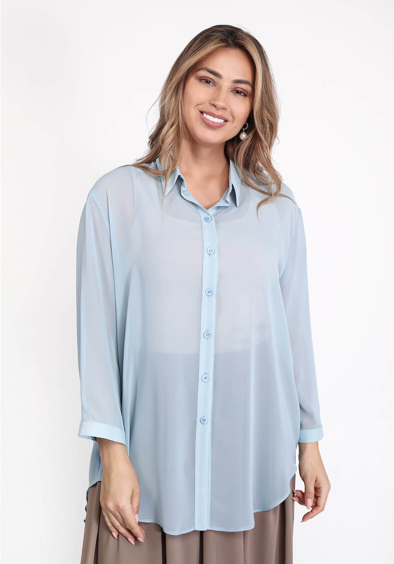 Блуза шифоновая с длинными рукавами Victoria, размер 48, цвет терракотовый - фото 1