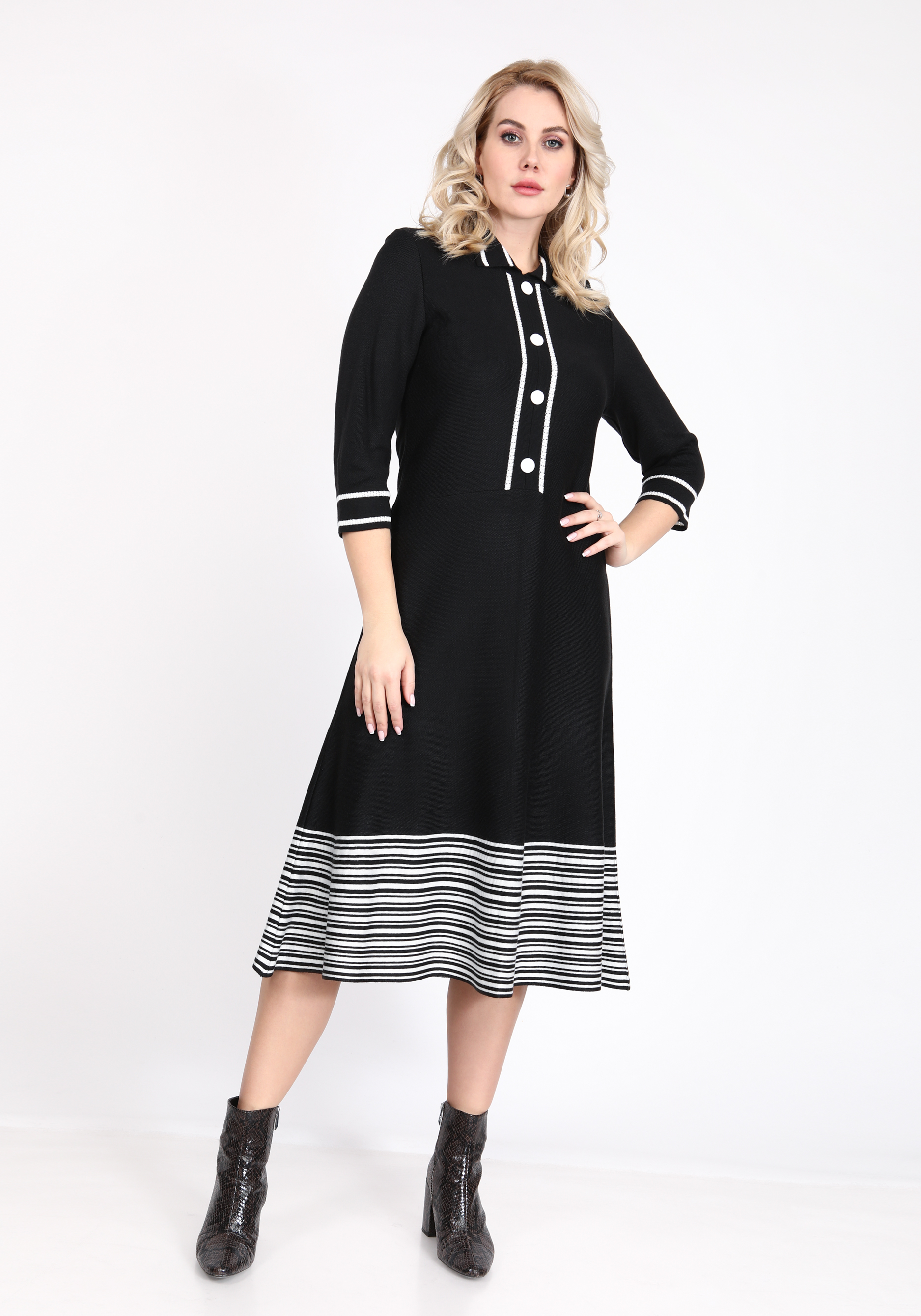 Платье с воротником и полоской по низу Vivawool, размер 48, цвет черный - фото 1
