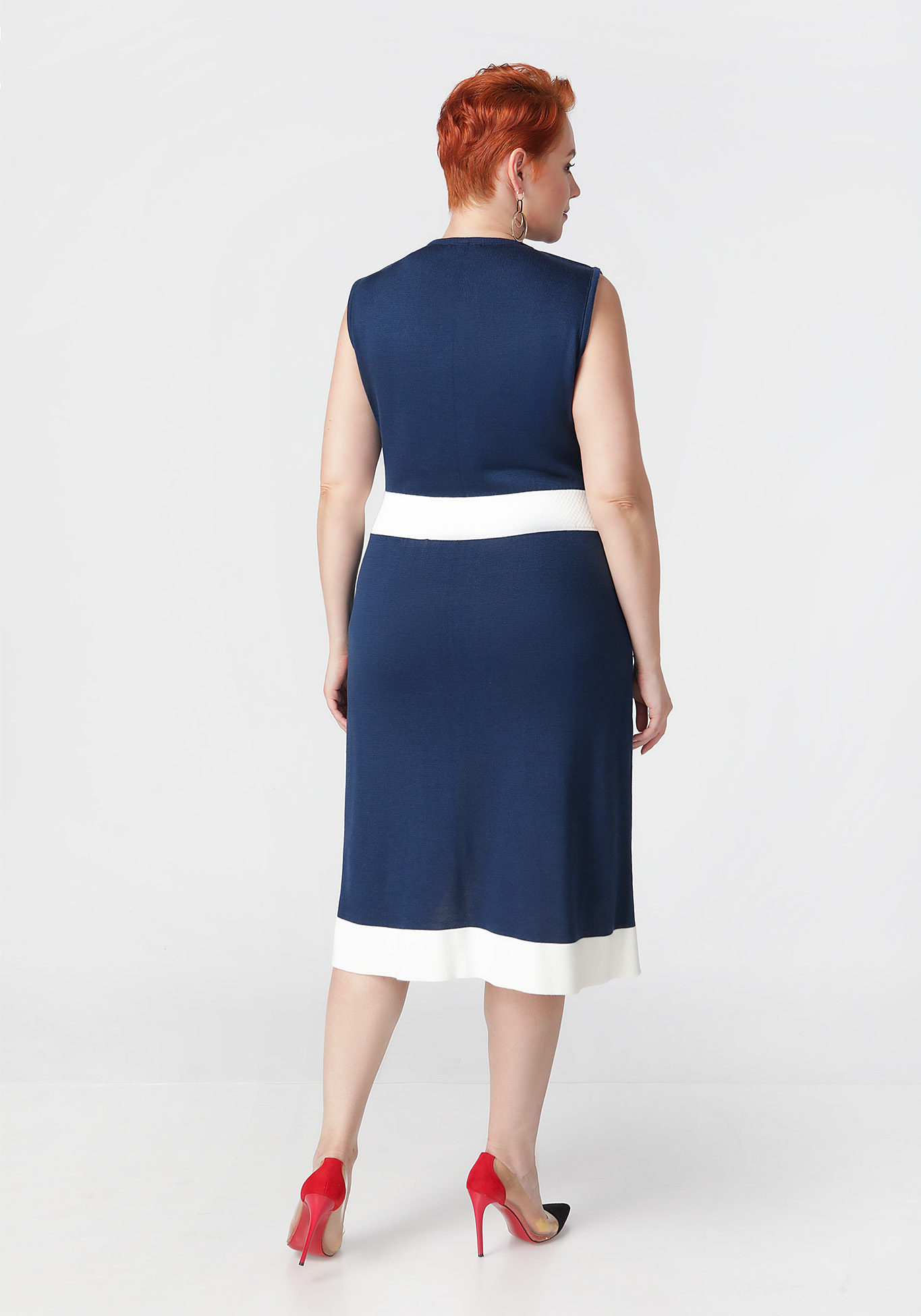 Платье однотонное с контрастными вставками Vivawool, размер 52, цвет синий - фото 7