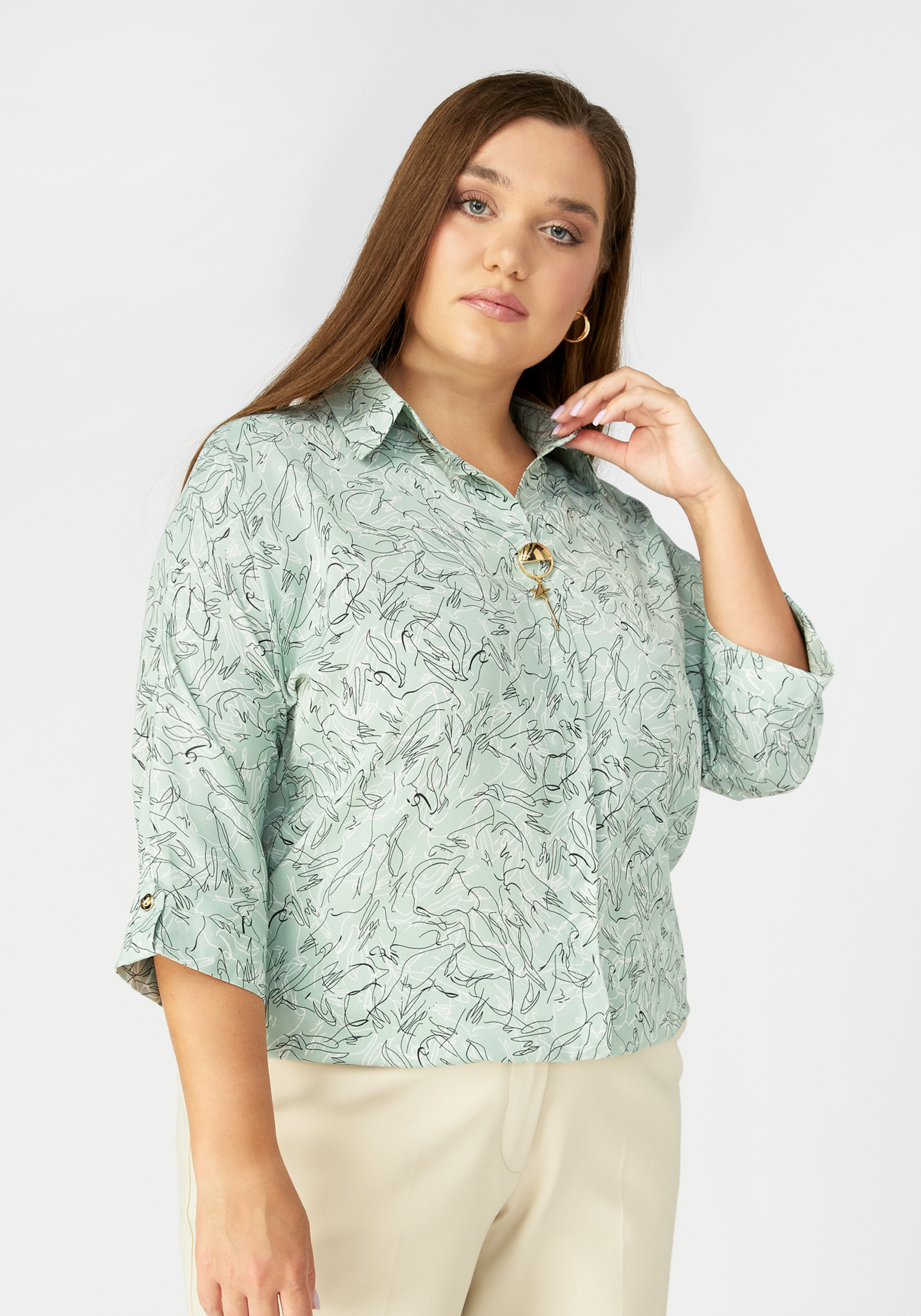 Блуза на кулиске "Эмилия" Unit, цвет зеленый, размер 52 - фото 1