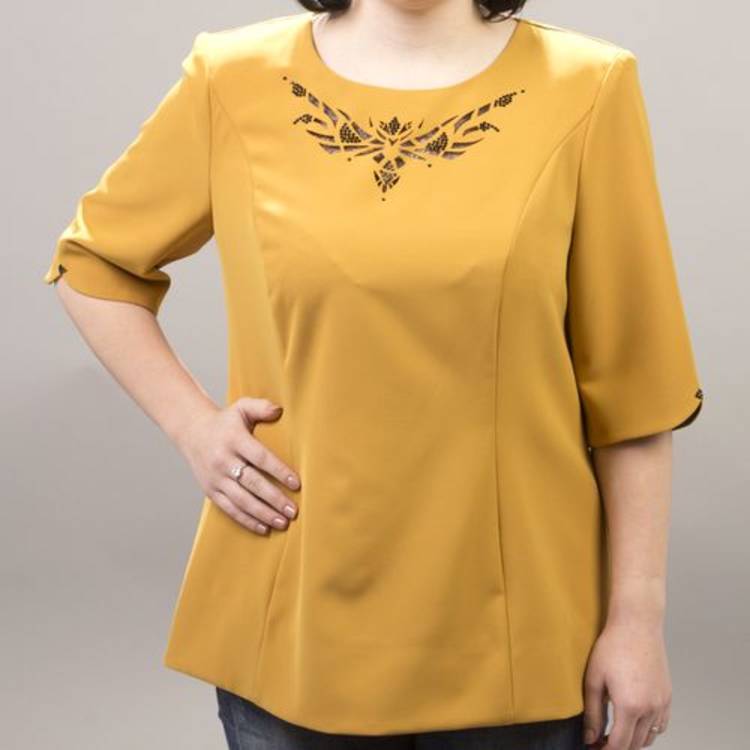 Трикотажная блуза с декоративной перфорацией на груди шир.  750, рис. 2