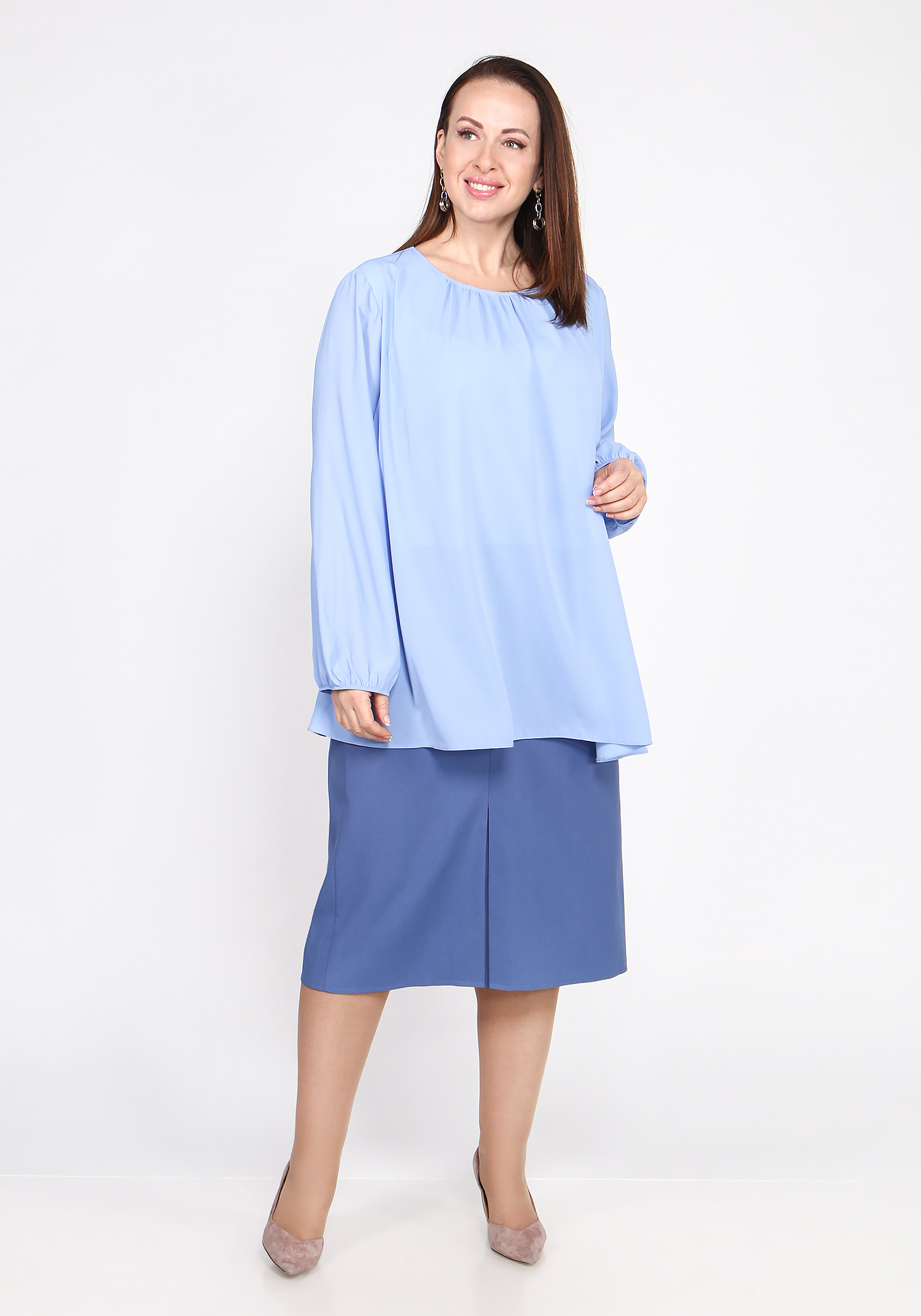 Блуза шифоновая с длинным рукавом Bianka Modeno, размер 64, цвет пудровый - фото 2