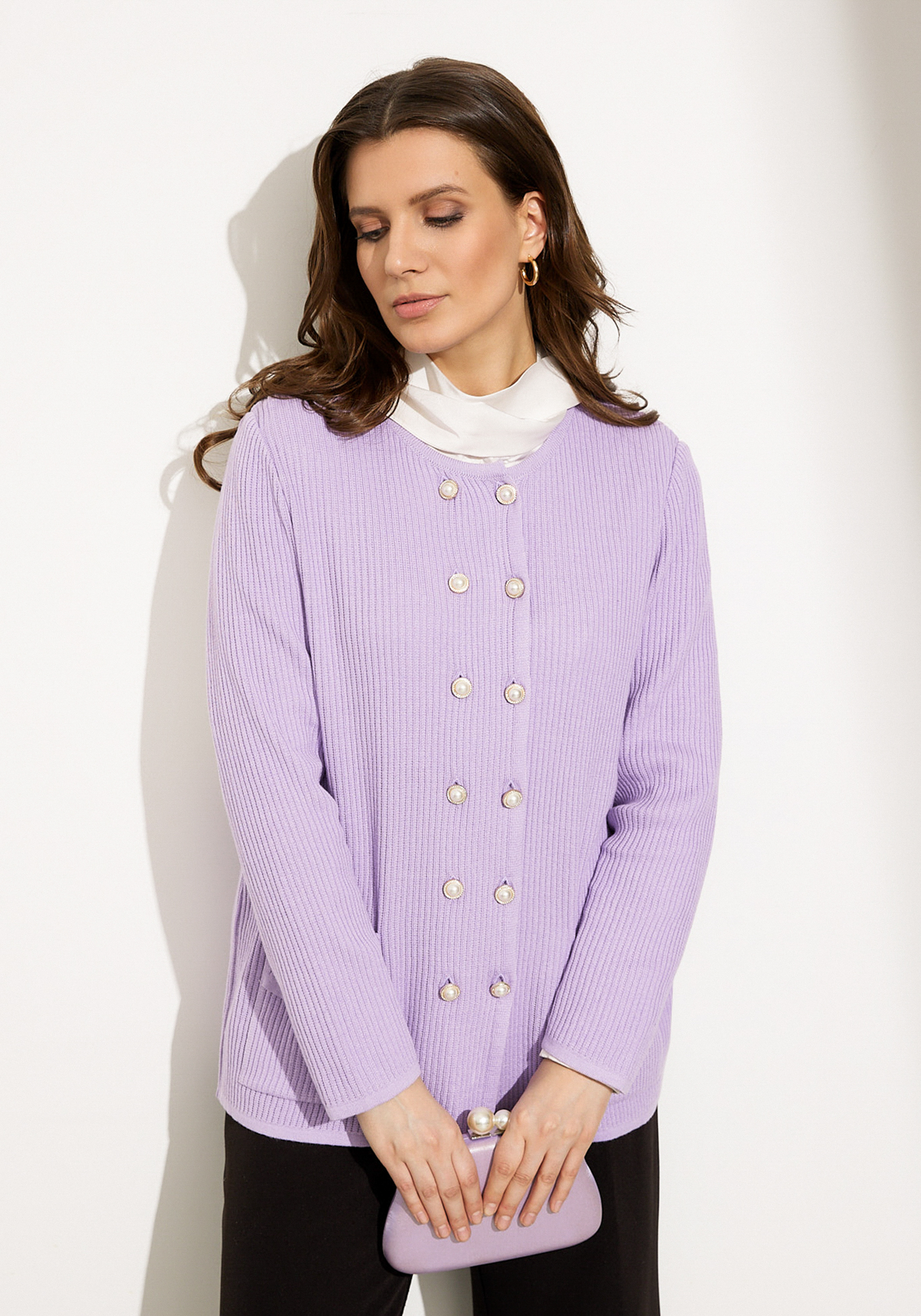 

Жакет на пуговицах с жемчугом, Фиолетовый