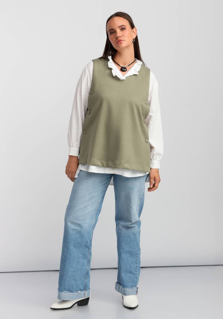 Жилет А-силуэта с дизайнерской застёжкой шир.  750, рис. 10