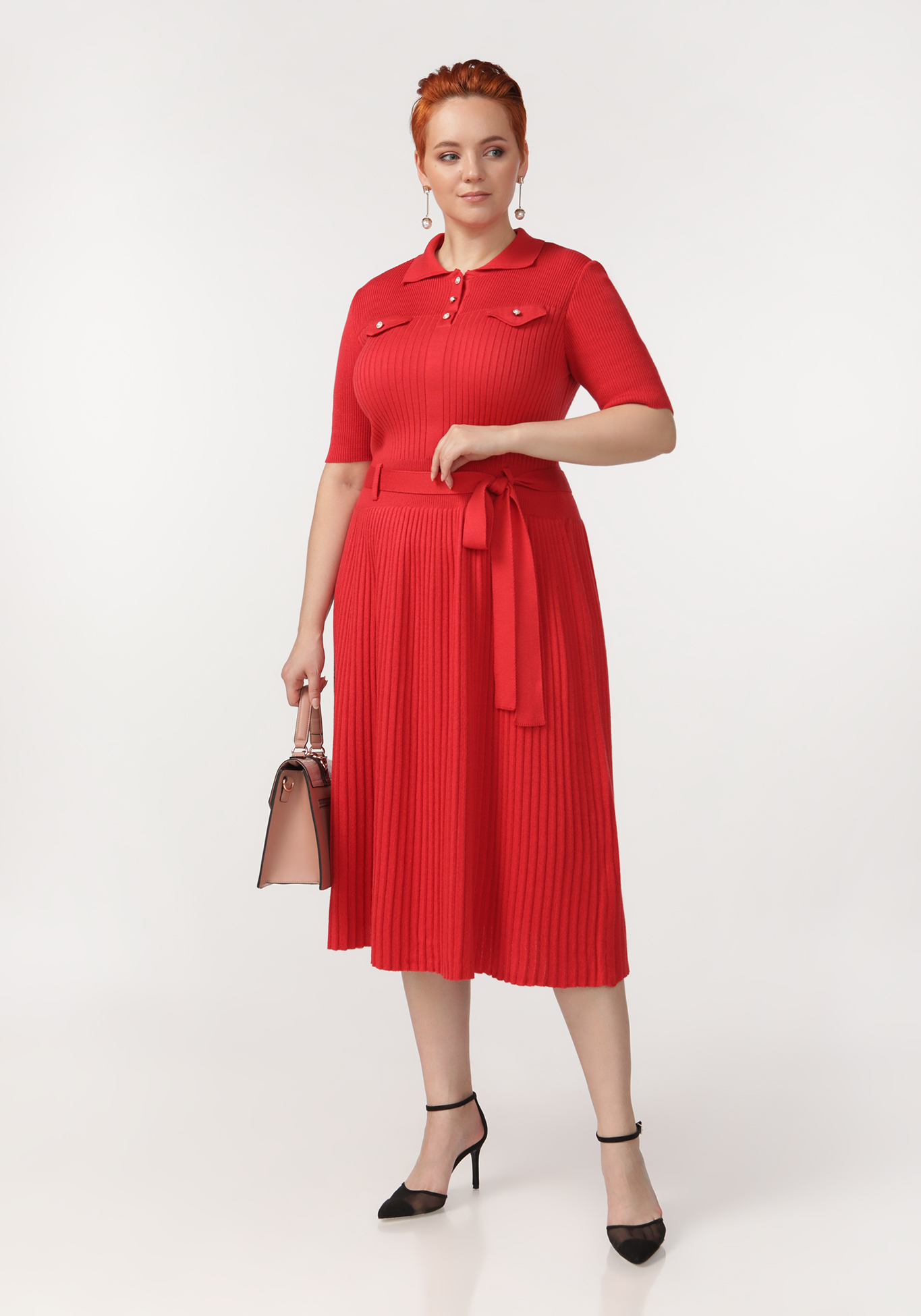 Платье с поясом в комплекте Vivawool, размер 48, цвет красный - фото 5