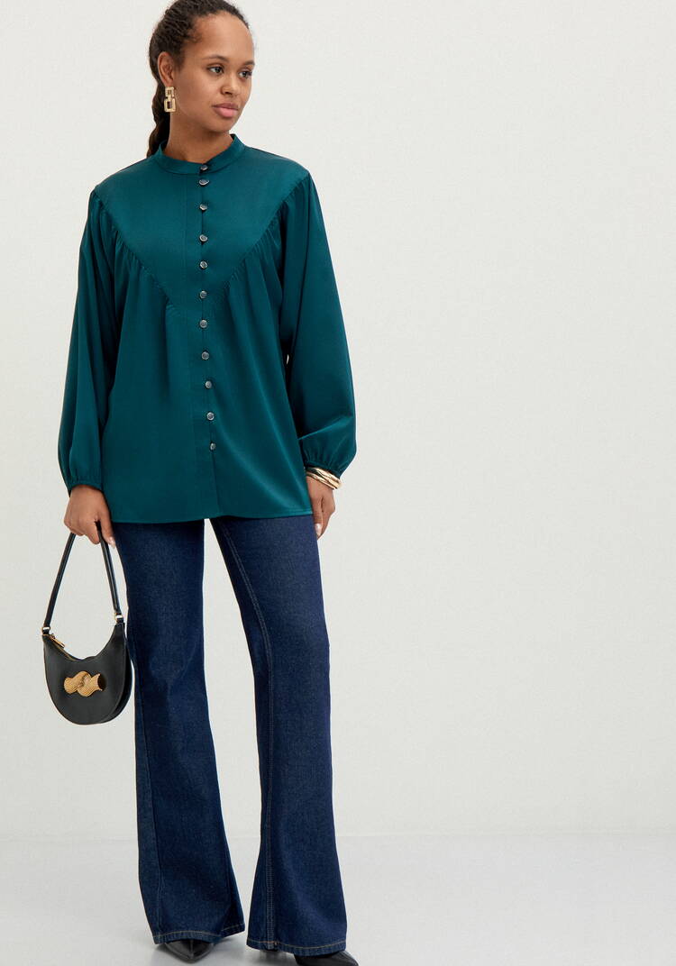 Блуза шелковая с кокеткой шир.  750, рис. 7