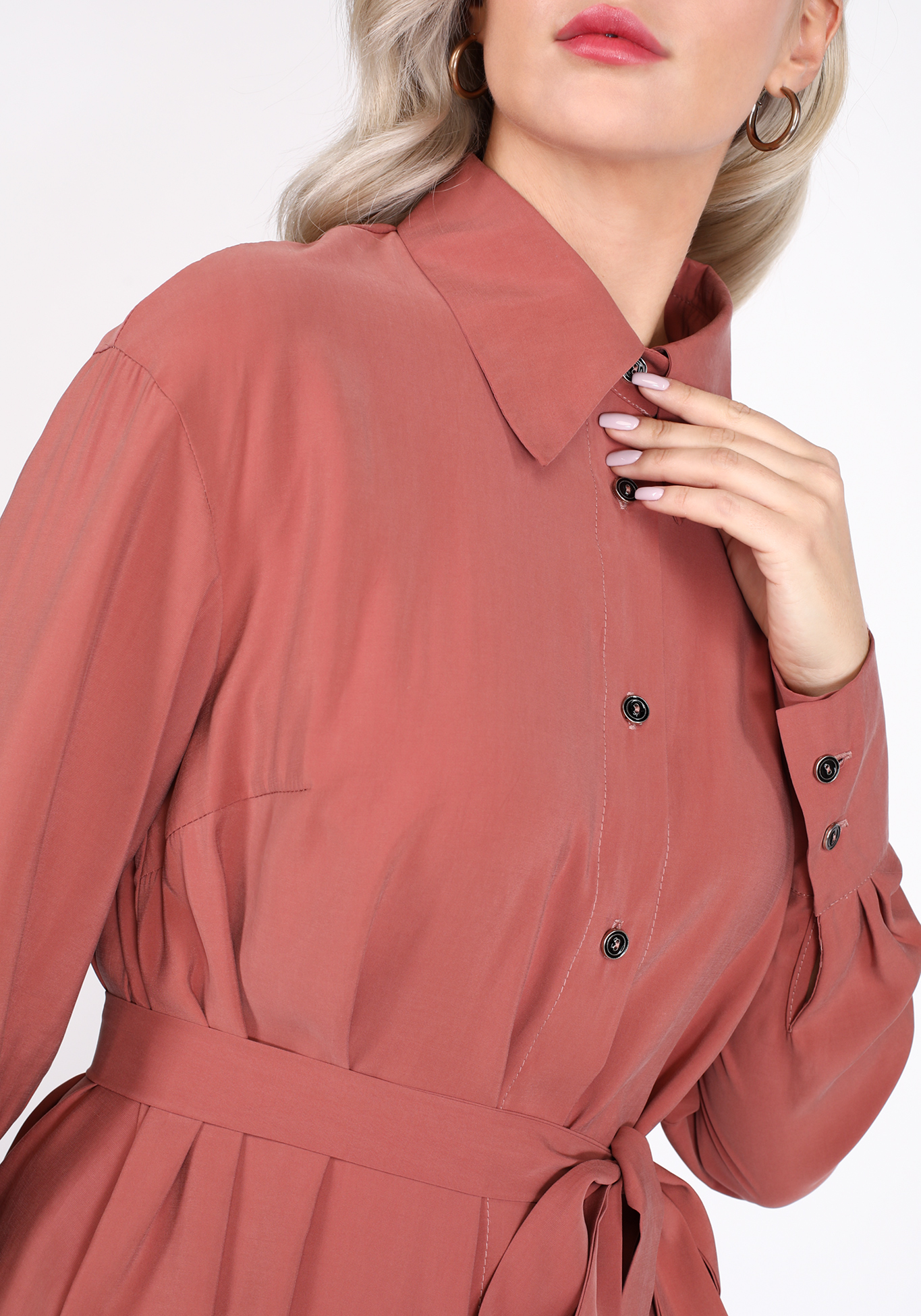 Платье-рубашка с кружевной отделкой Polina Romanova, размер 48, цвет хаки - фото 7