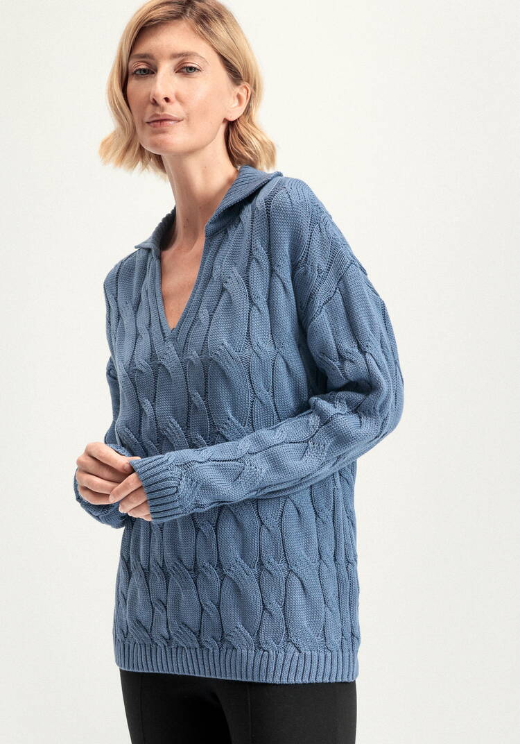 Джемпер с косами и воротником-поло шир.  750, рис. 14