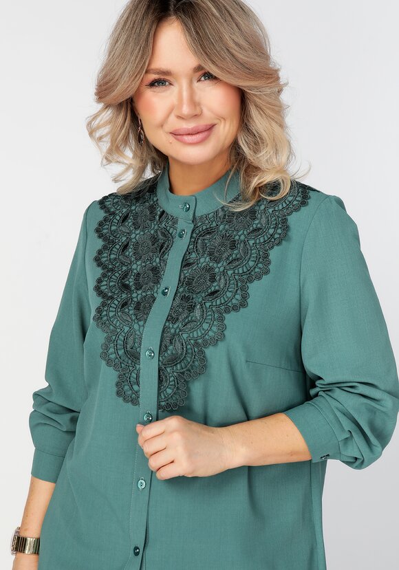 Блуза на пуговицах с ажурным кружевом шир.  580, рис. 12