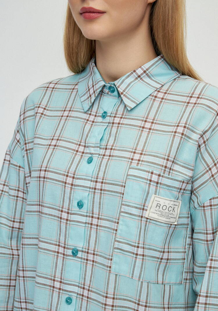 Рубашка в клетку с комбинацией трикотажа шир.  750, рис. 6