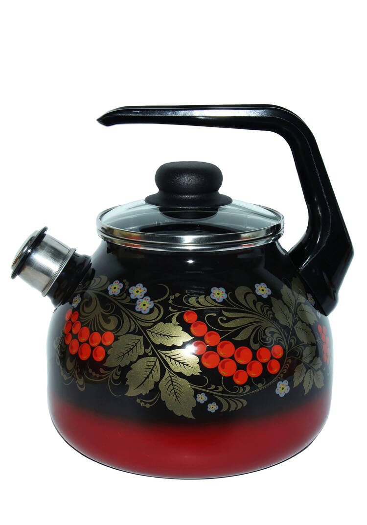 Чайник эмалированный со свистком Рябина шир.  750, рис. 1