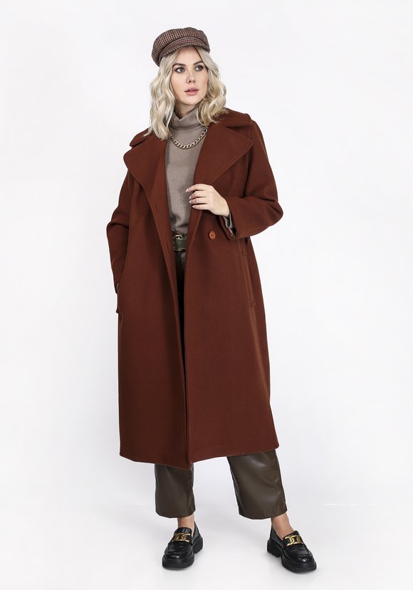 Пальто с поясом и английским воротником шир.  580, рис. 16