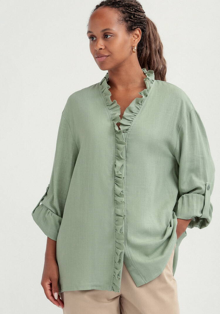 Блуза с рюшей по борту и горловине шир.  750, рис. 17