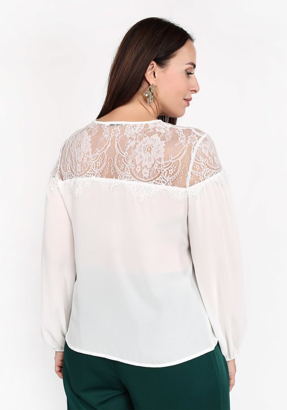 Блуза с кружевной вставкой и завязками шир.  580, рис. 6