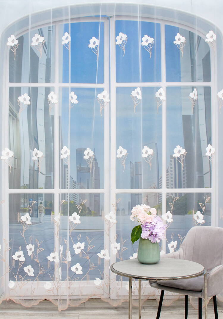 Тюль с вышивкой Белый цветок шир.  750, рис. 1