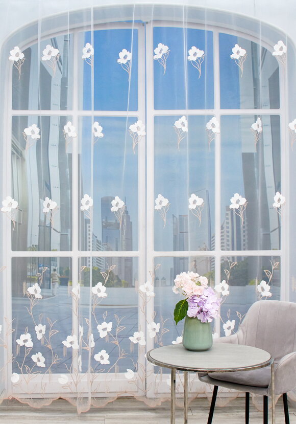 Тюль с вышивкой Белый цветок шир.  580, рис. 1