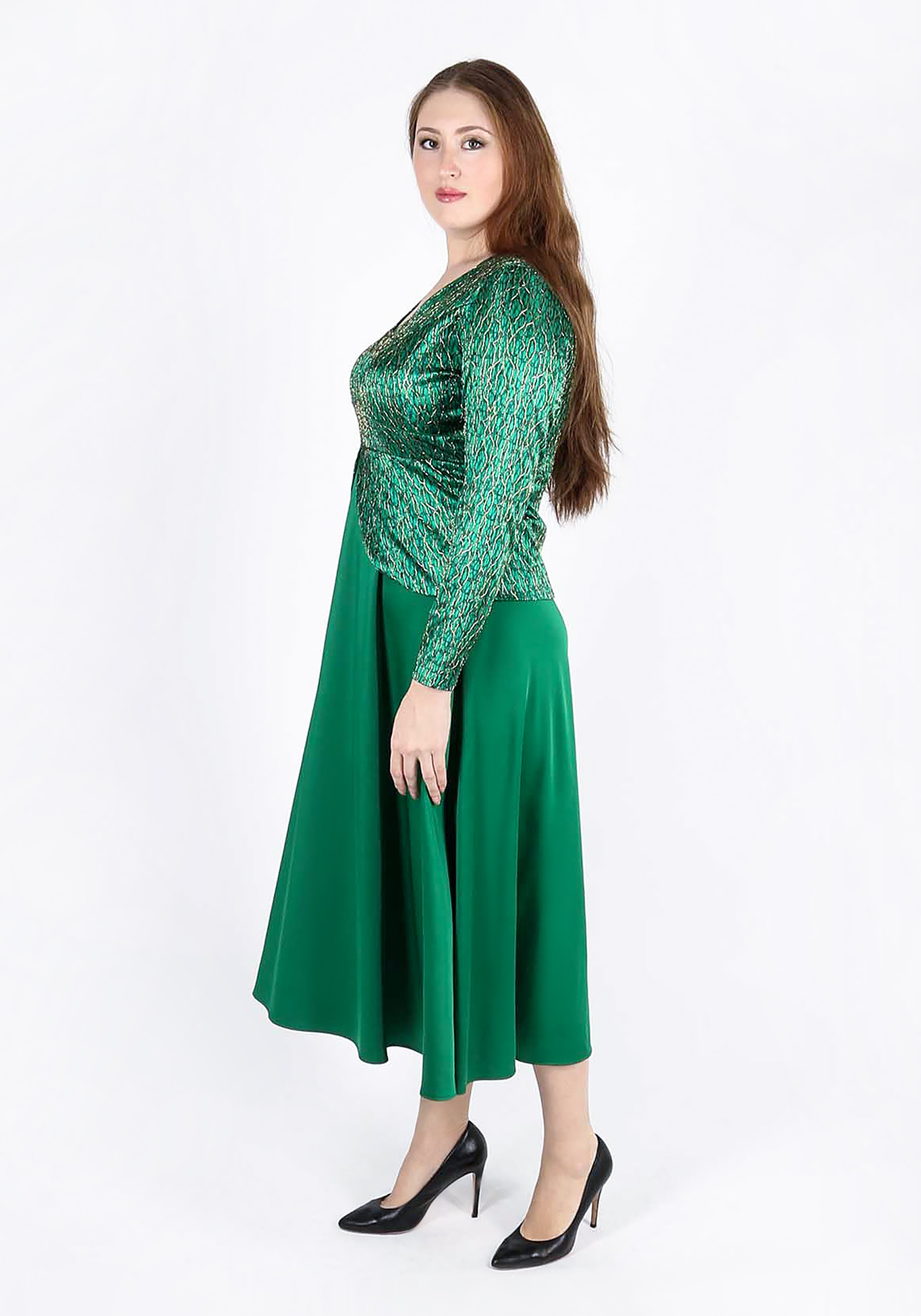 Платье-миди с эффектом двойки GalaGrosso, размер 52, цвет зеленый - фото 6