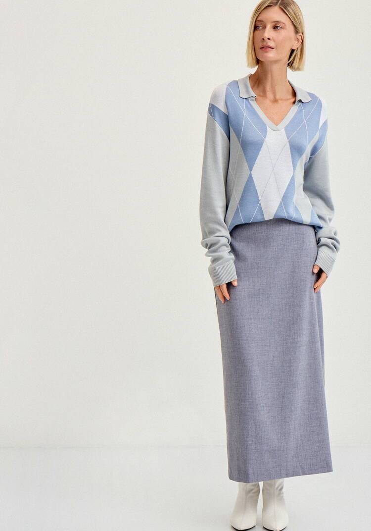 Джемпер с воротом-поло и ромбовидным узором шир.  750, рис. 17