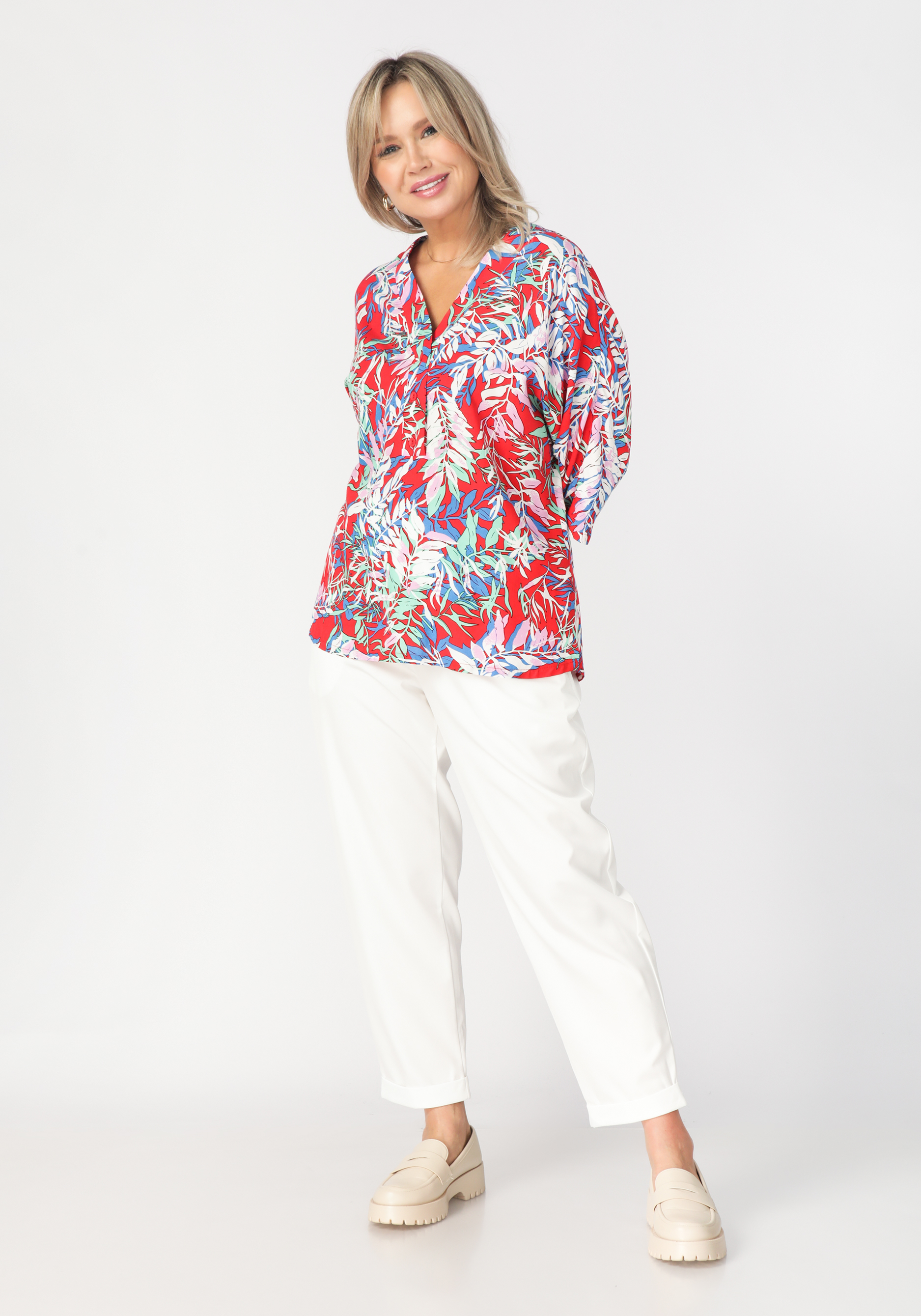 Блуза свободного кроя с тропическим принтом Manhattan, размер 50, цвет черный - фото 10