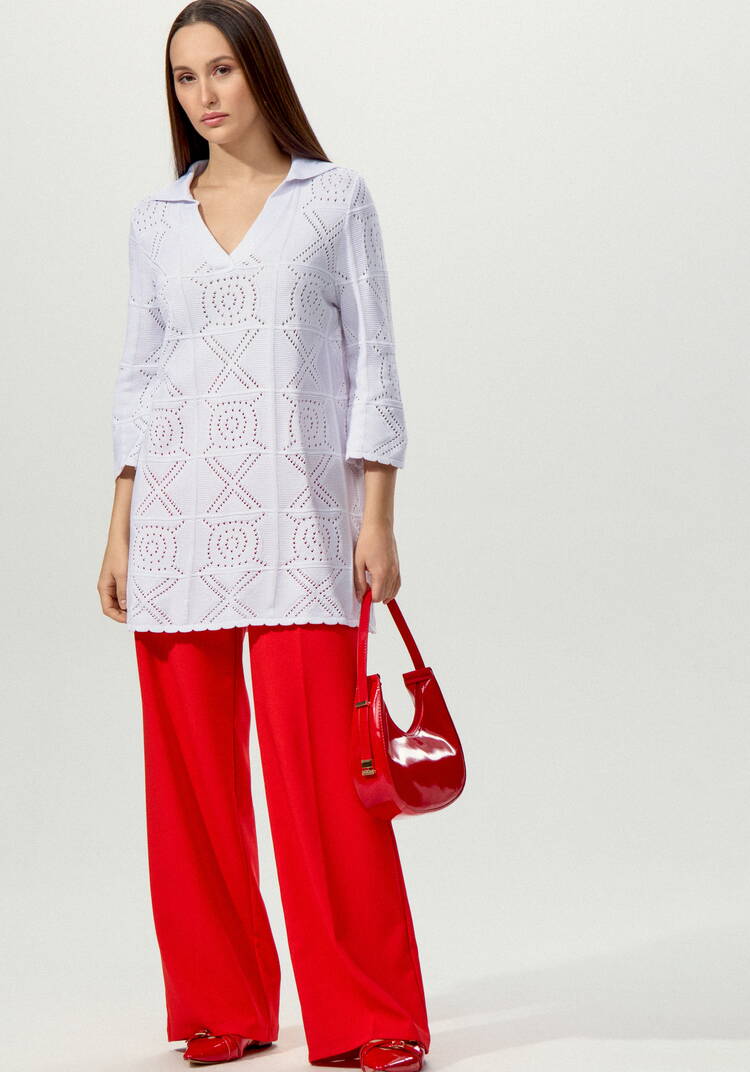 Туника с ажурным рисунком и воротником поло шир.  750, рис. 4