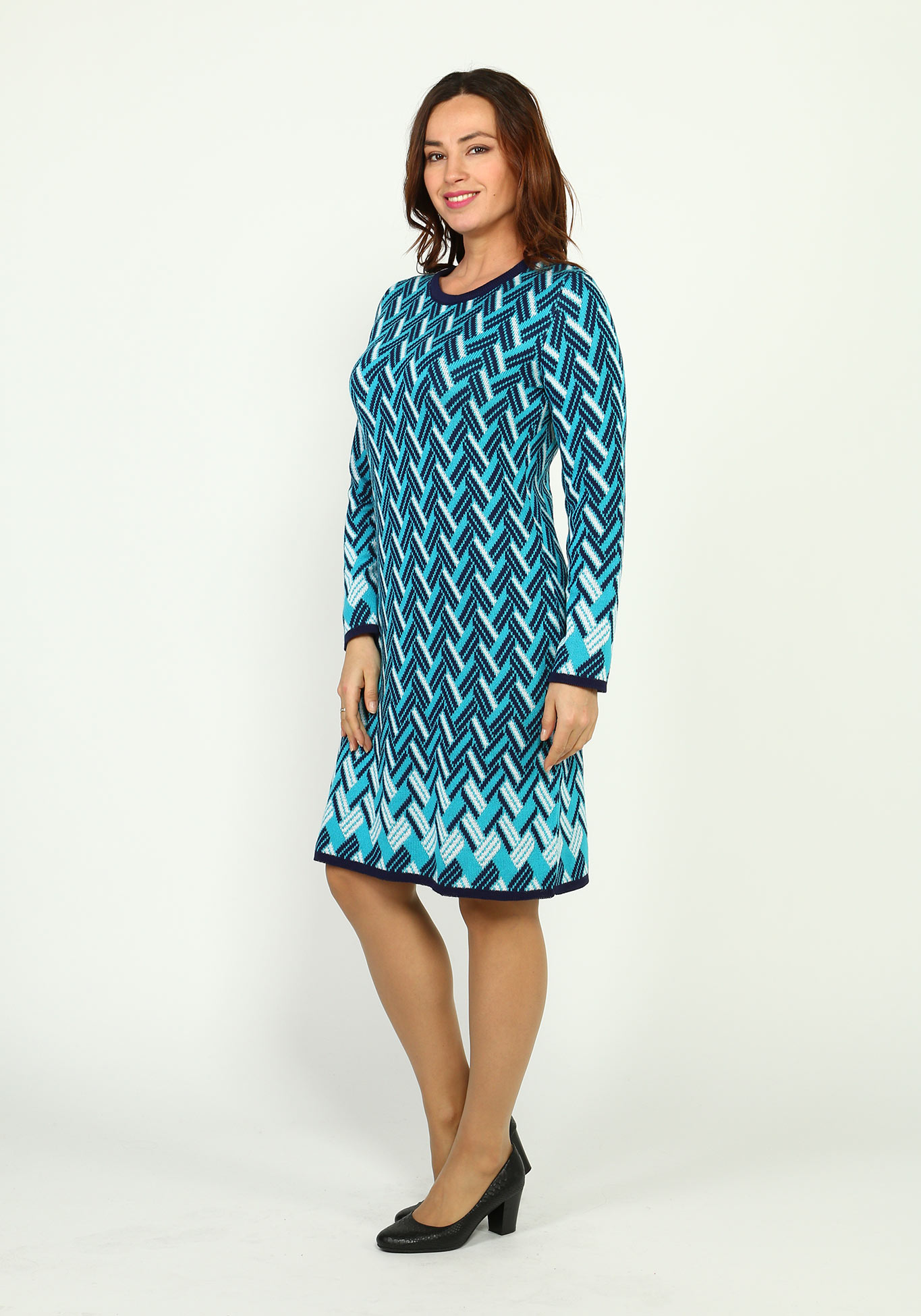 Платье вязаное с геометрическим рисунком VeraVo, размер 58, цвет кофейно-бежевый - фото 2