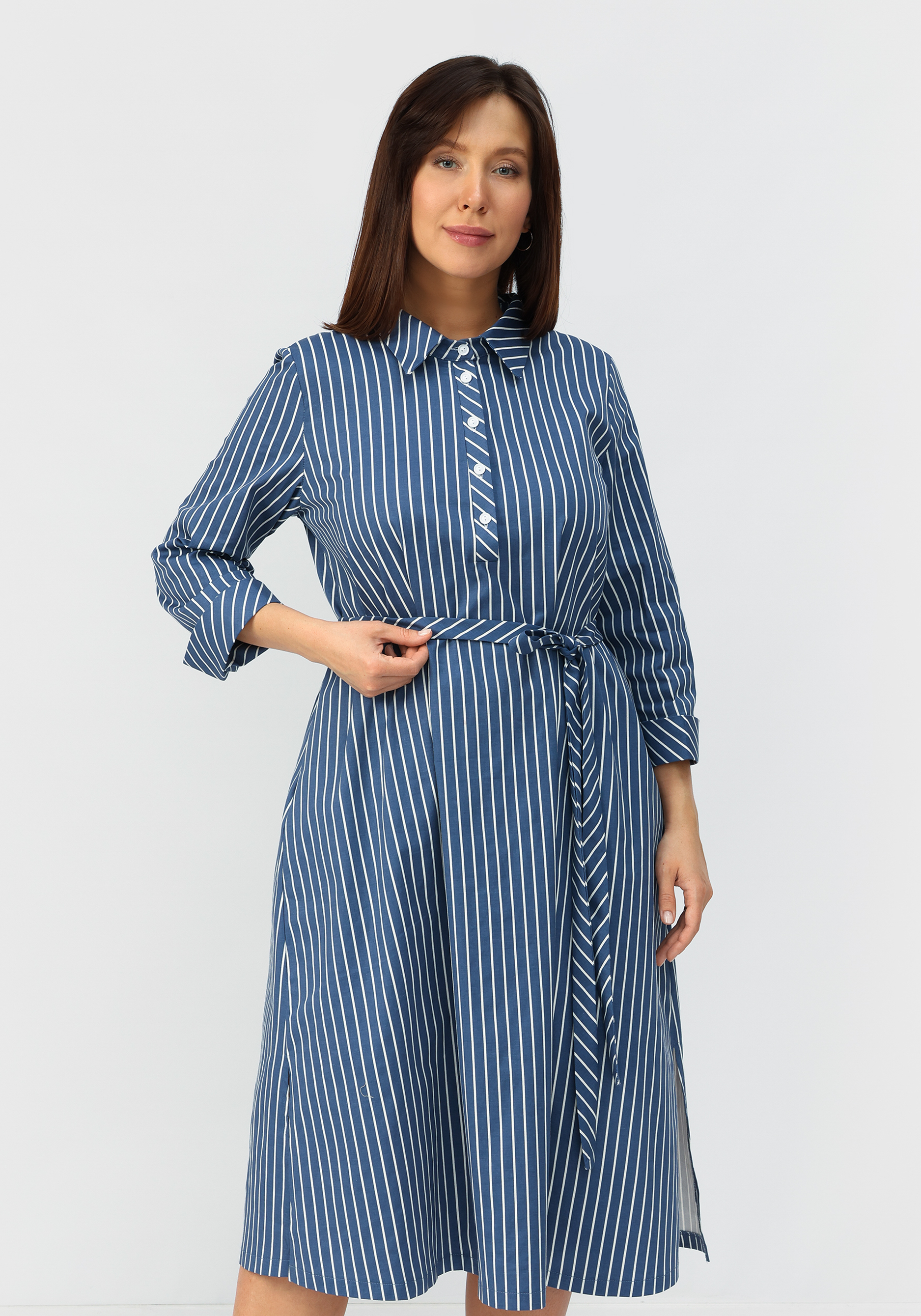 Платье-рубашка с отложным воротником VeraVo, размер 56, цвет синий - фото 3