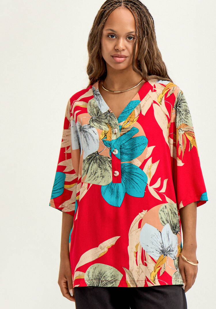 Блуза из штапеля с тропическим принтом шир.  750, рис. 17