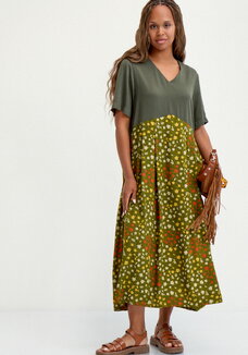 Платье  из комбинированной ткани с принтом