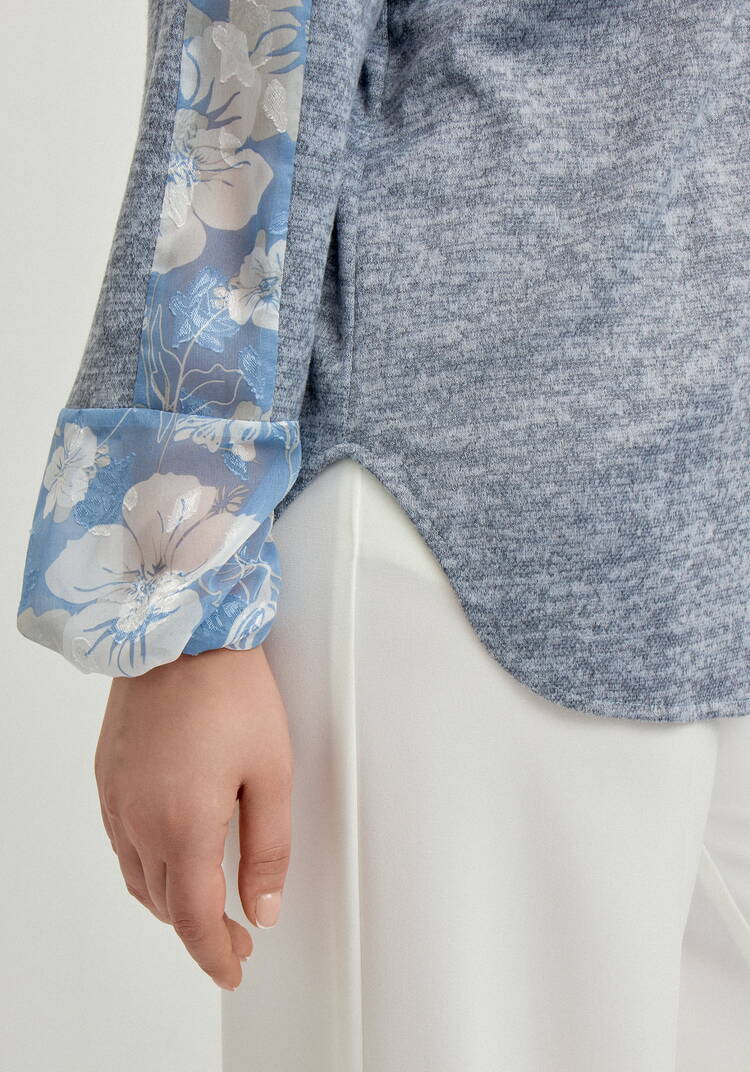 Джемпер с цветочными вставками по рукавам шир.  750, рис. 6