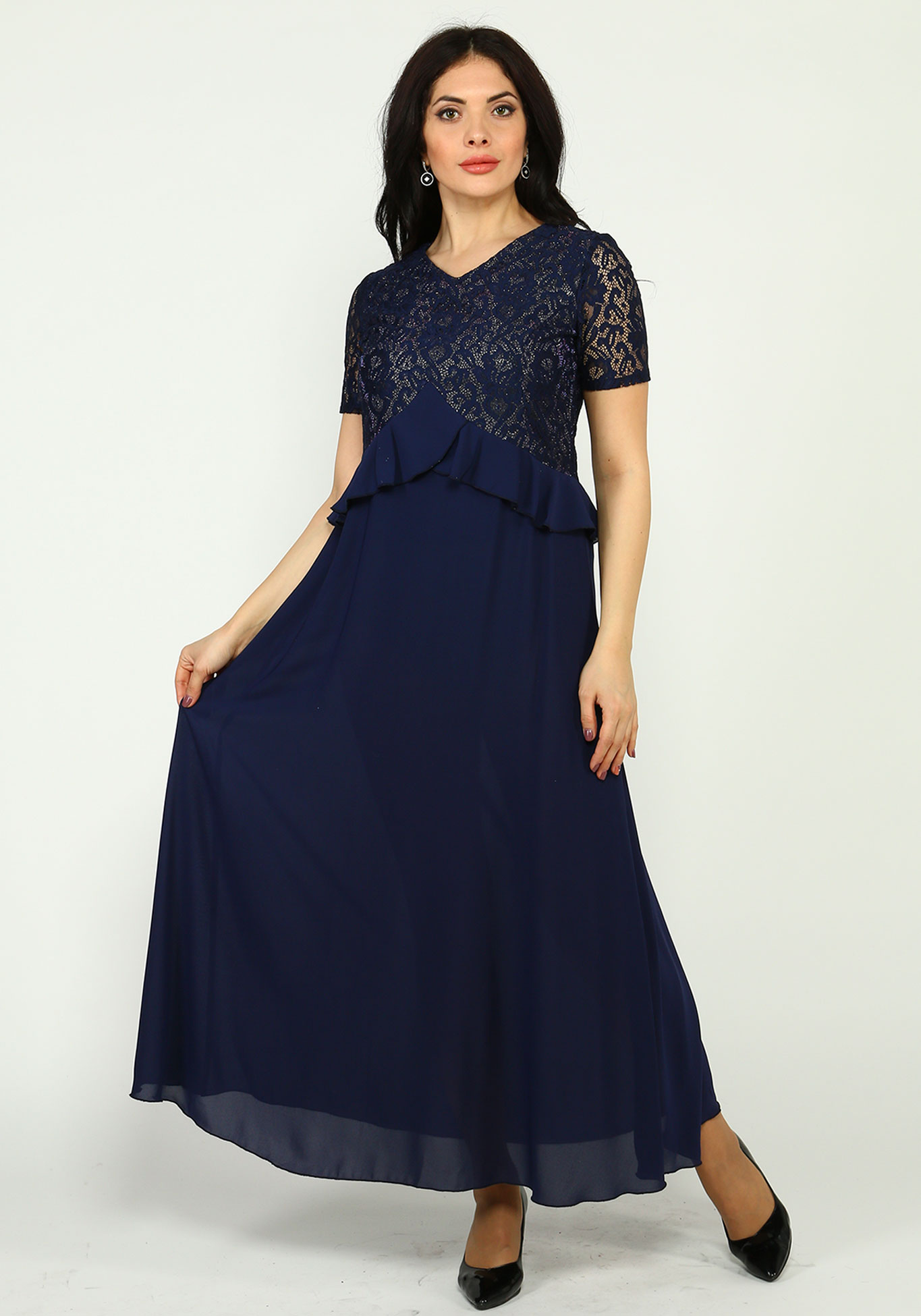 Платье с кружевом длиной макси Bel Fiore, размер 48, цвет синий - фото 2