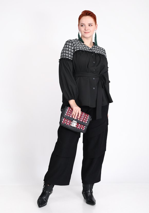 Блуза с поясом и декорированной кокеткой шир.  580, рис. 1