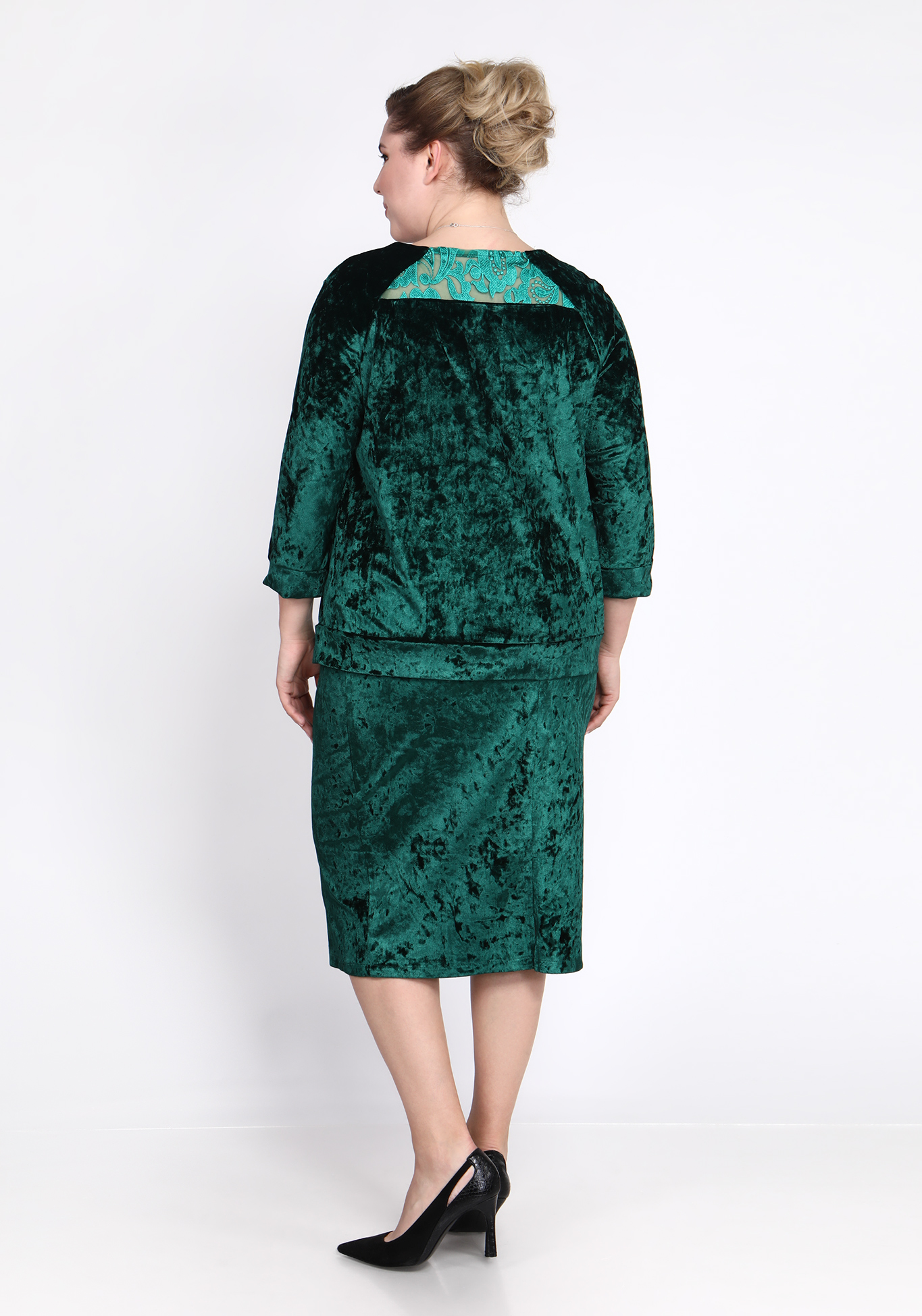 Костюм с юбкой из велюра Bianka Modeno, размер 50, цвет зелёный фантазийная - фото 5