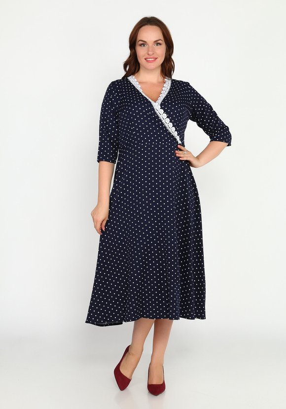 Платье в горох с украшением на груди шир.  580, рис. 5