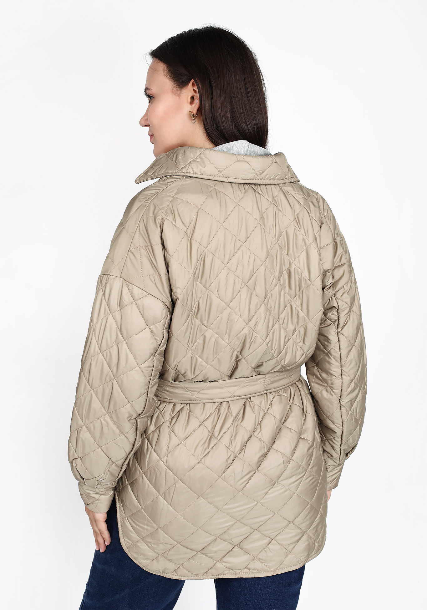Куртка стеганая с карманами и поясом, размер 50, цвет коричневый - фото 6