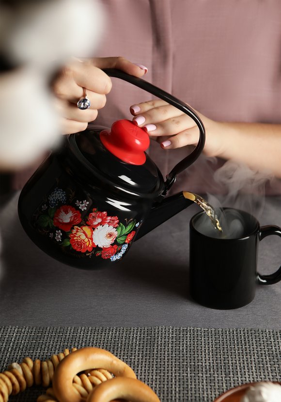 Чайник эмалированный Жостовские мотивы шир.  580, рис. 1