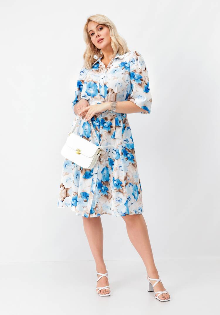 Платье на пуговицах с оригинальным принтом шир.  750, рис. 9