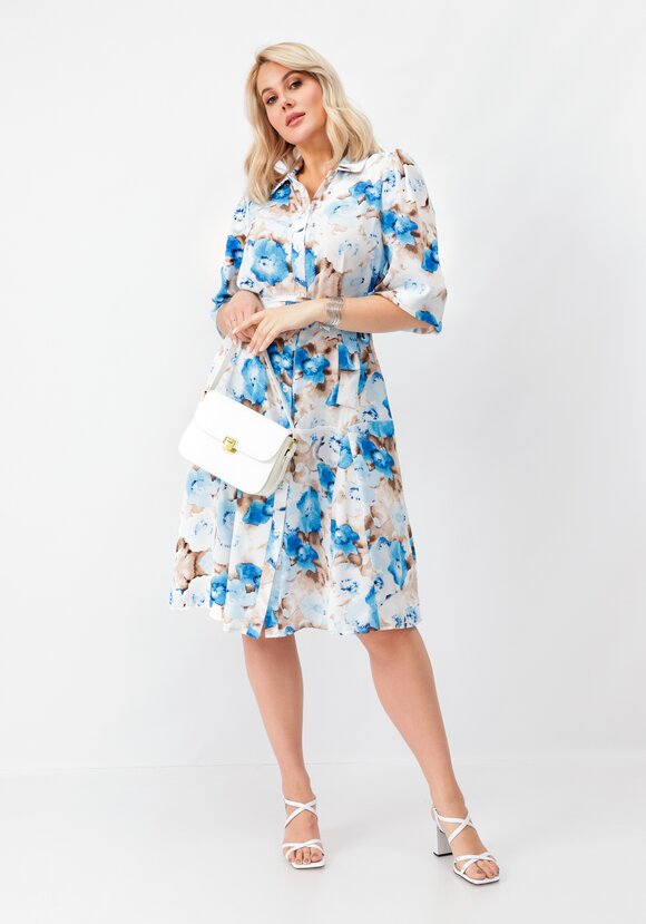 Платье на пуговицах с оригинальным принтом шир.  580, рис. 9