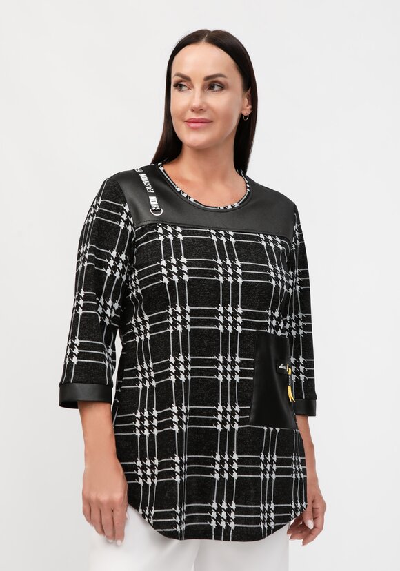 Блуза с кожаными вставками шир.  580, рис. 1