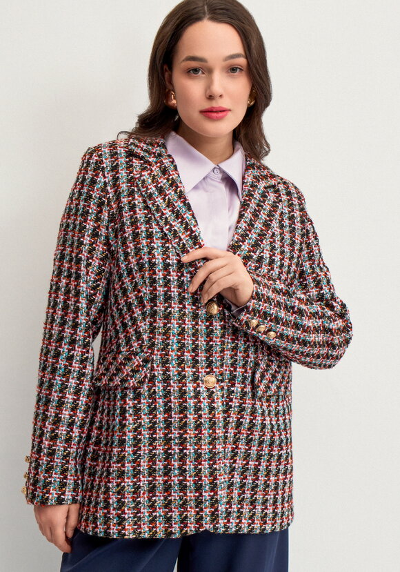 Пиджак из твида в клетку на подкладе шир.  580, рис. 4